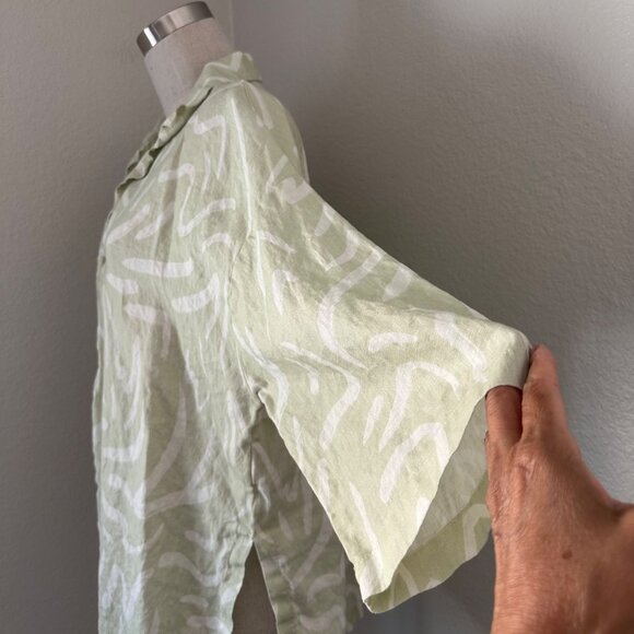 Stone Fox Wear Oversized Shirt Linen Aloe Lines Print Airy Lightweight XS/S - Picture 6 of 14